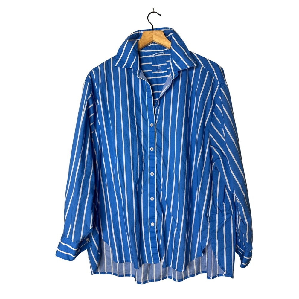Aerie Blue White Striped Cotton Button Down Shirt Oversized Small S/P